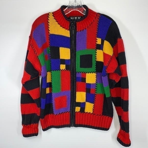 Northeast Knitters Colorful Full Zip Vintage Sweater - Picture 1 of 6